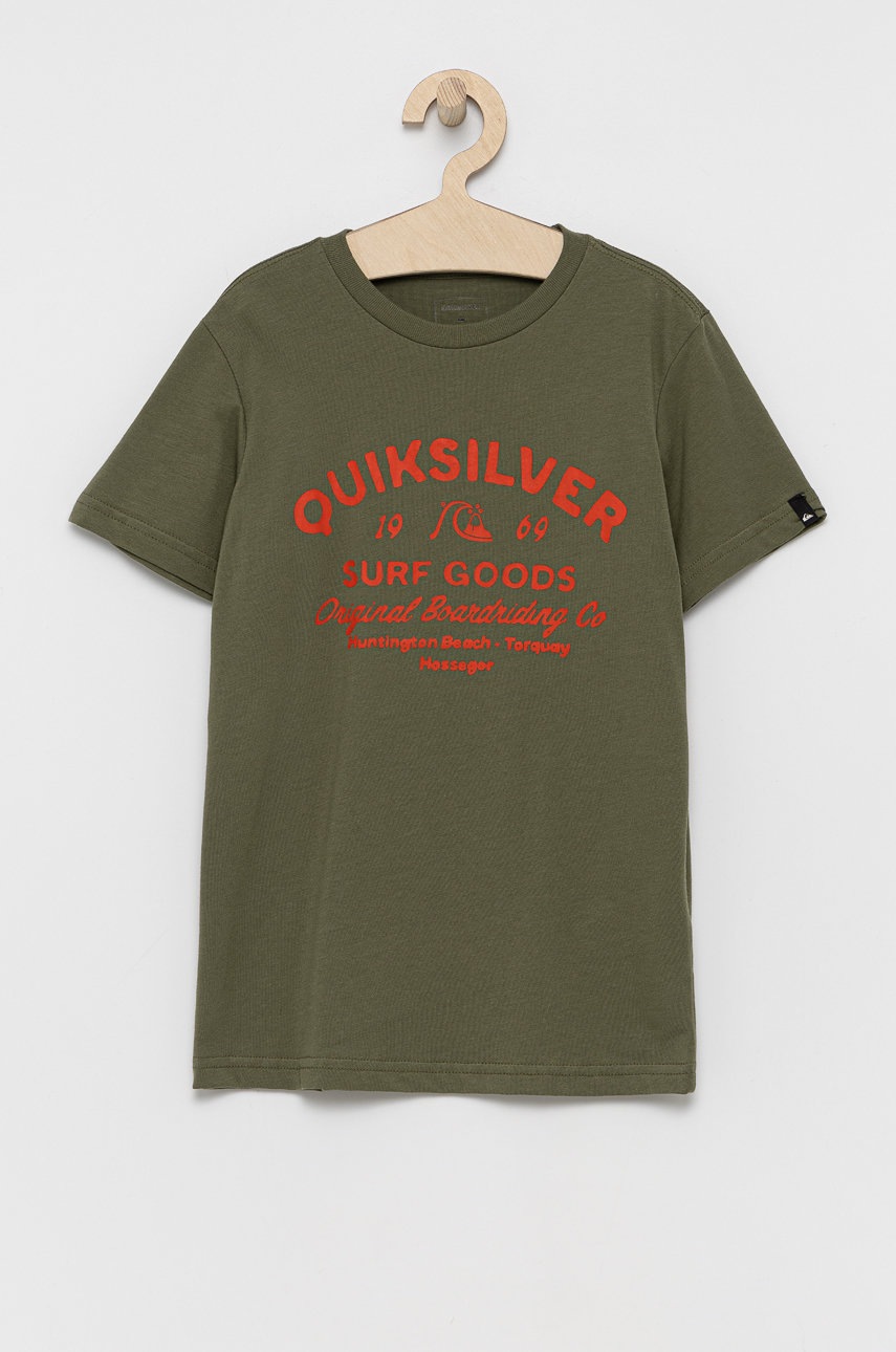 

Детска памучна тениска Quiksilver в зелено с принт, Зелен