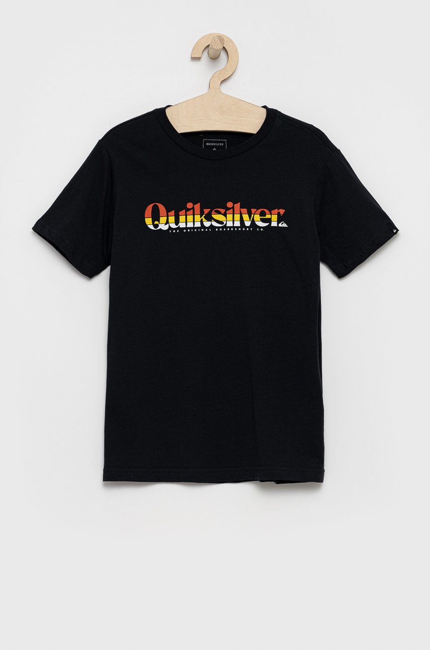 

Детска памучна тениска Quiksilver в черно с принт, Черен