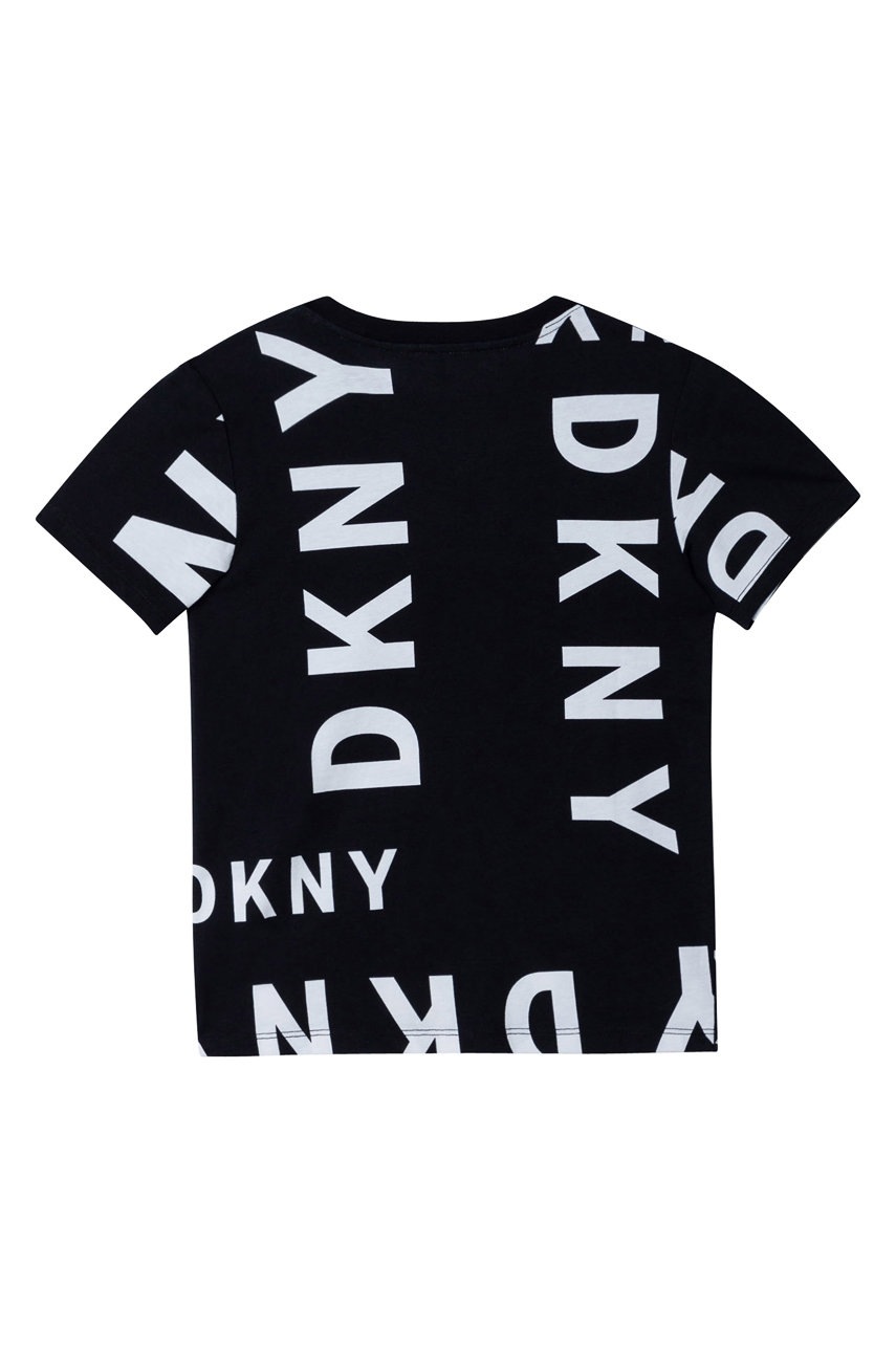 

Детская хлопковая футболка Dkny цвет чёрный с узором