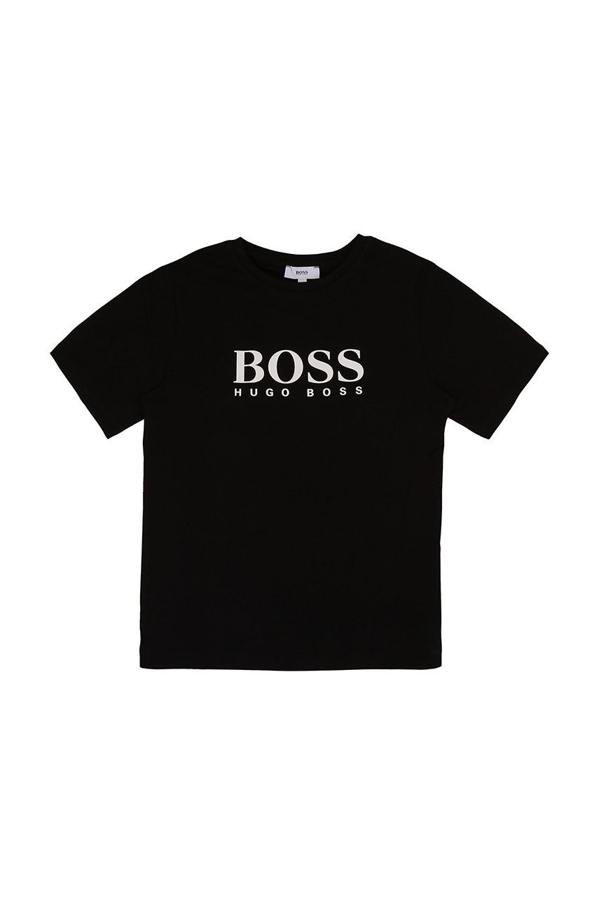 Boss T-shirt bawełniany dziecięcy J25P13.114.150 kolor czarny z nadrukiem