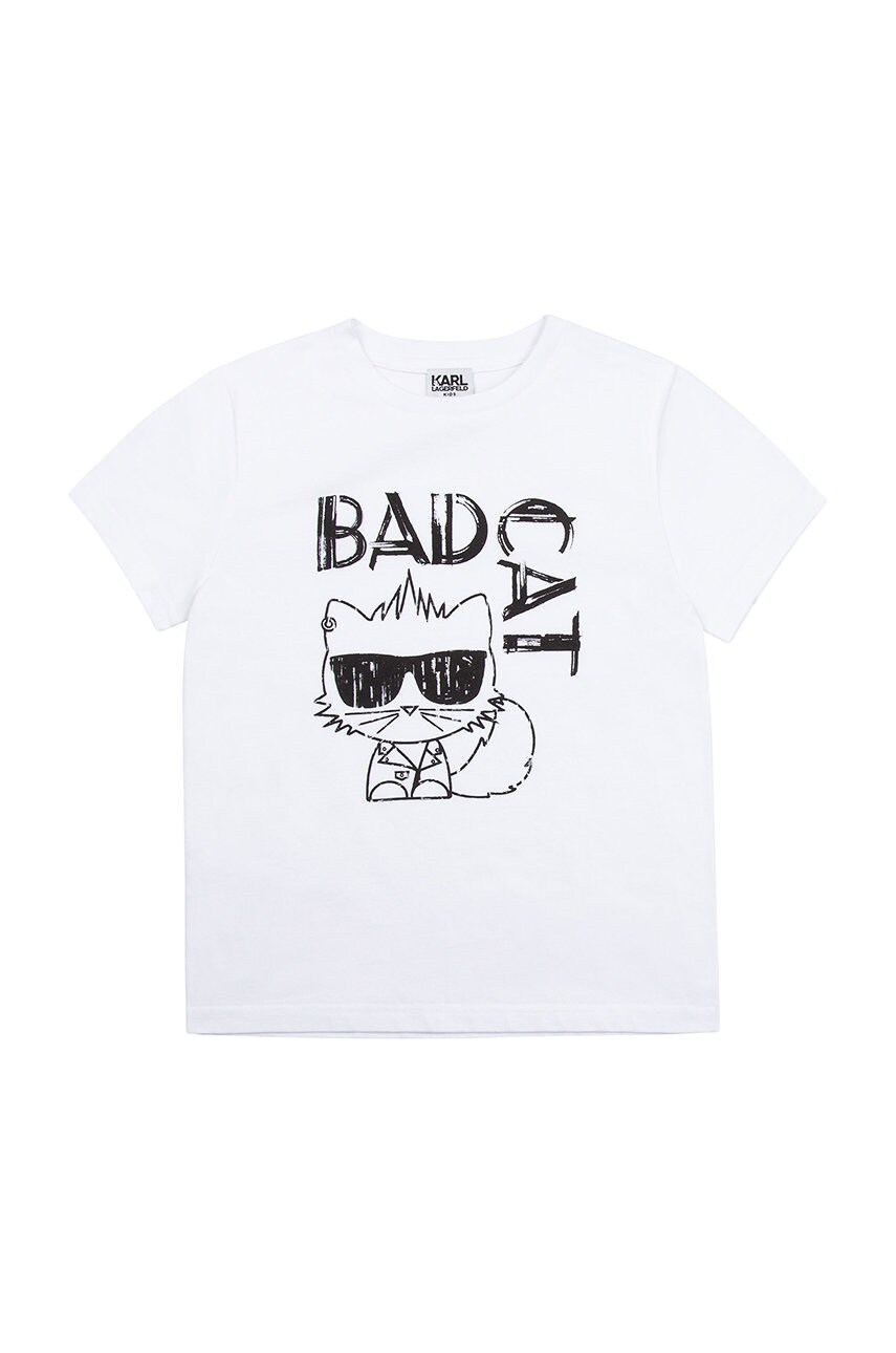 

Детска памучна тениска Karl Lagerfeld в бяло с принт, Бял