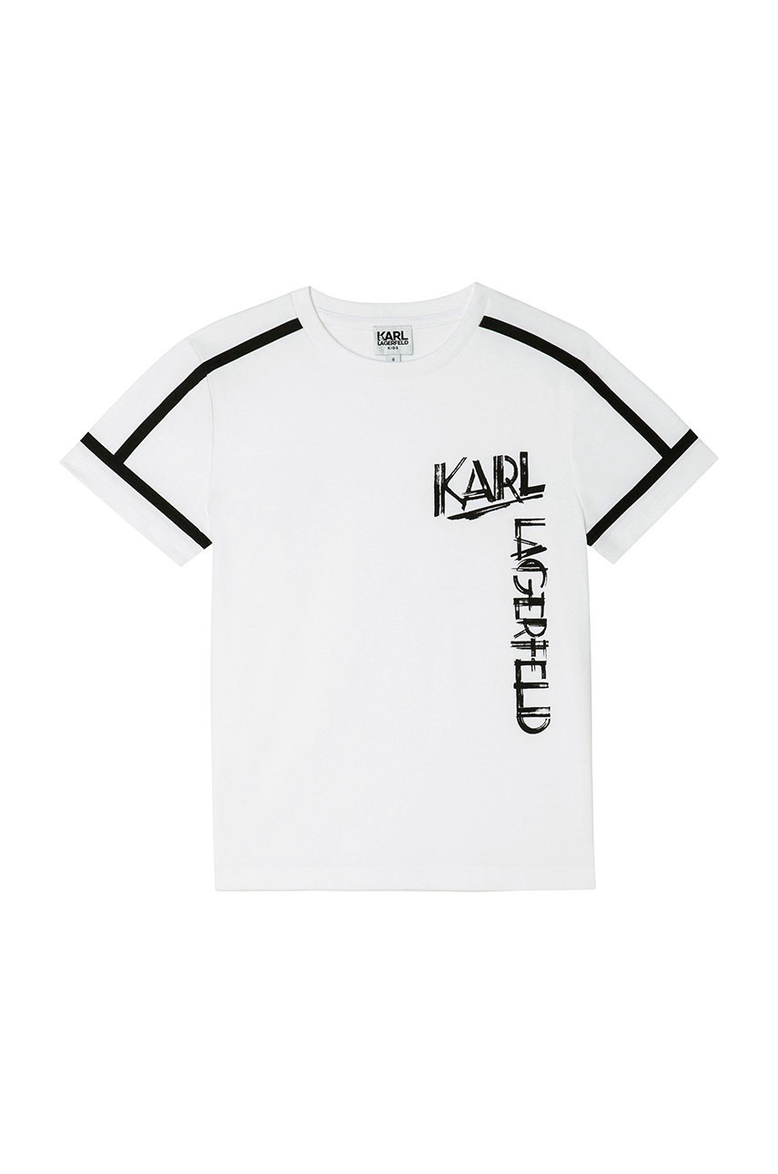 

Детска памучна тениска Karl Lagerfeld в бяло с принт, Бял