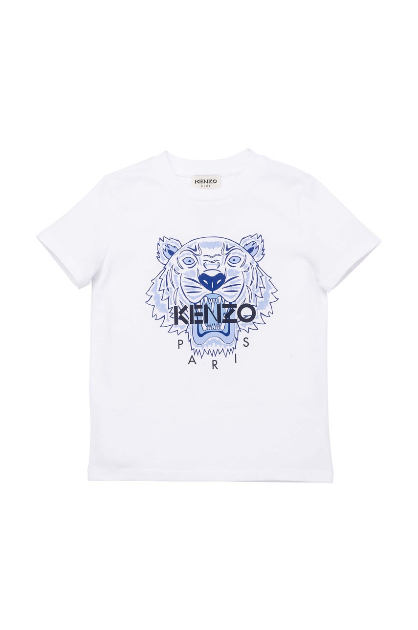 

Детска памучна тениска Kenzo Kids в бяло с принт, Бял