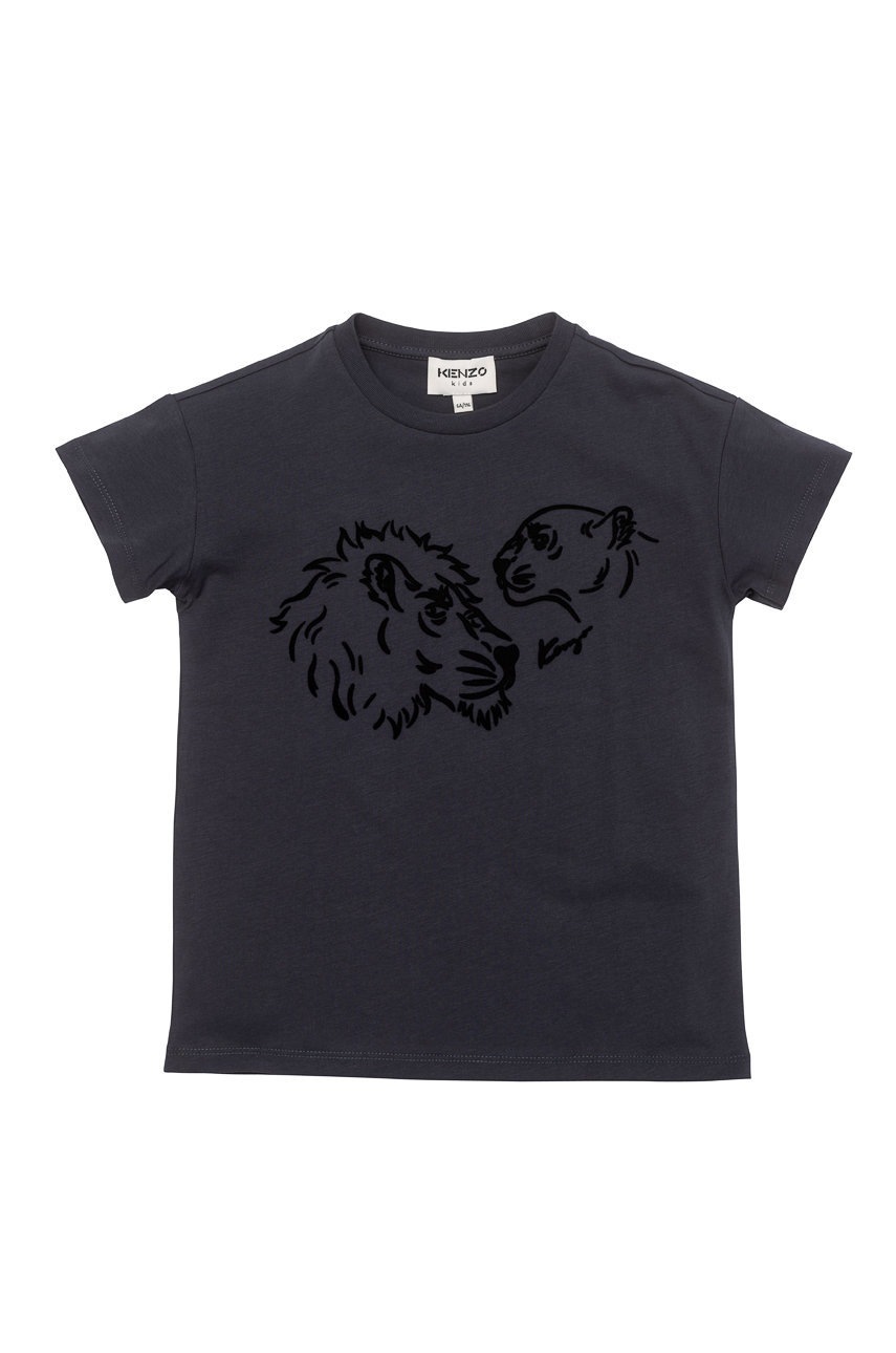 

Детска памучна тениска Kenzo Kids в сиво с принт, Сив