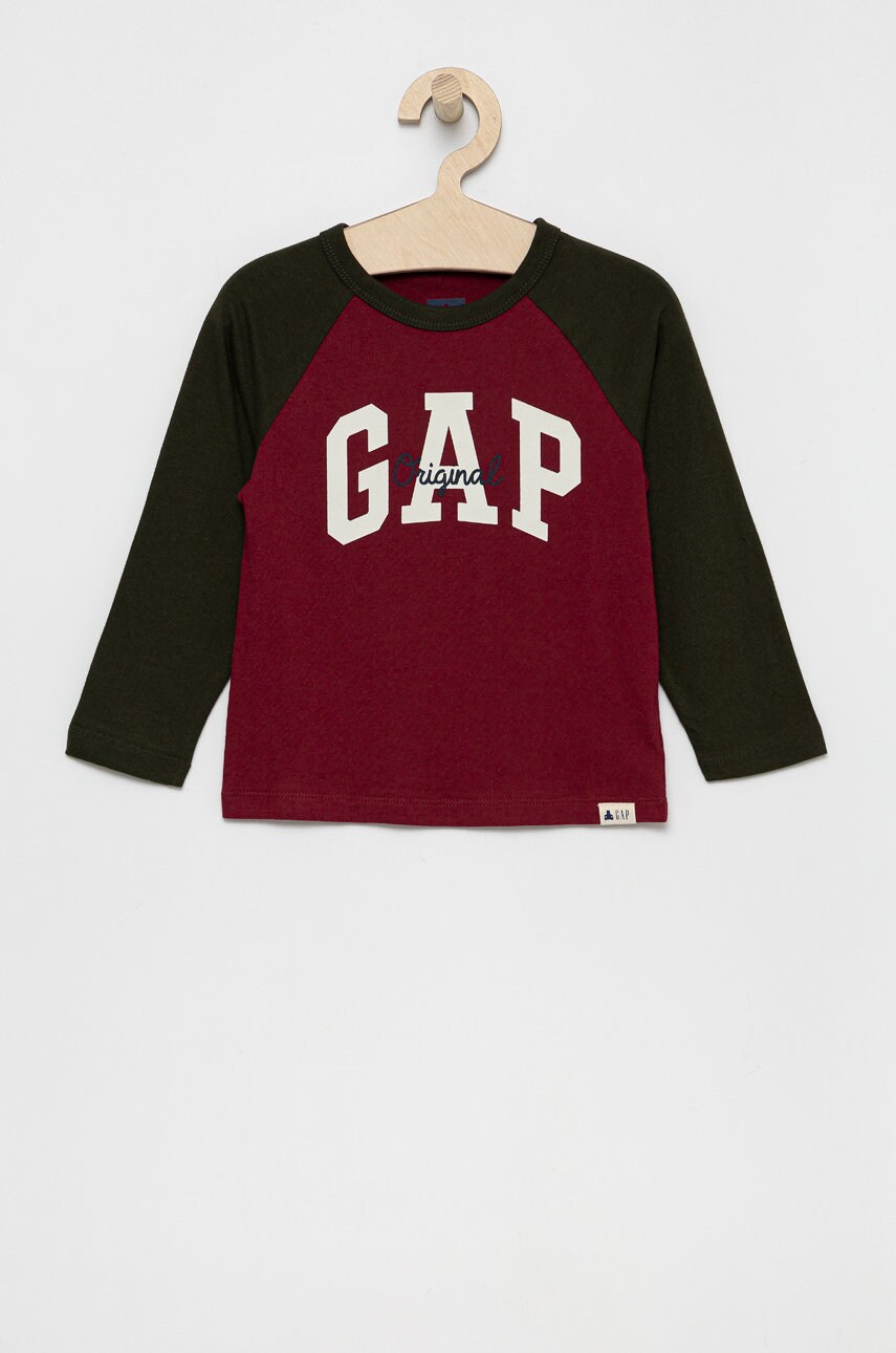 Gap longsleeve copii culoarea maro, cu imprimeu