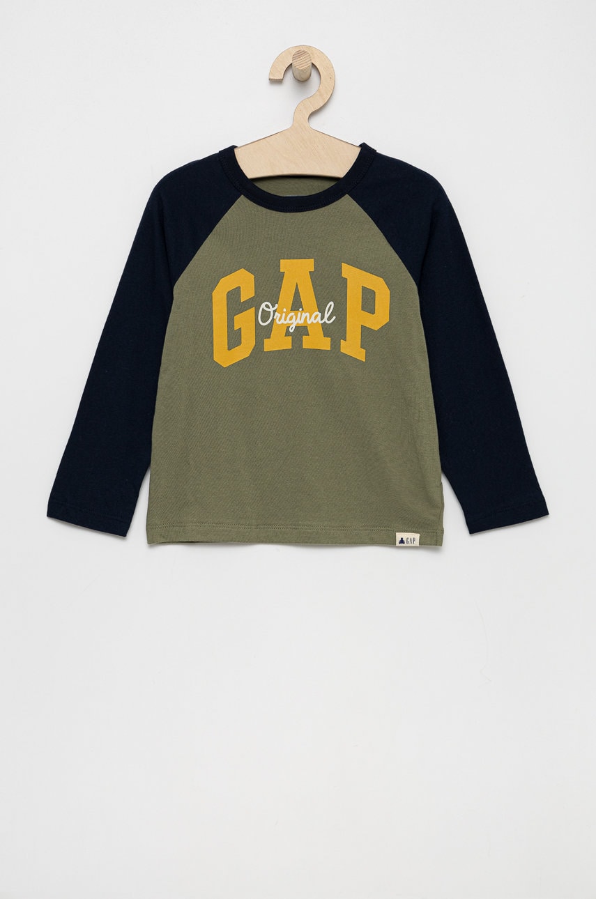 Gap longsleeve copii culoarea verde, cu imprimeu