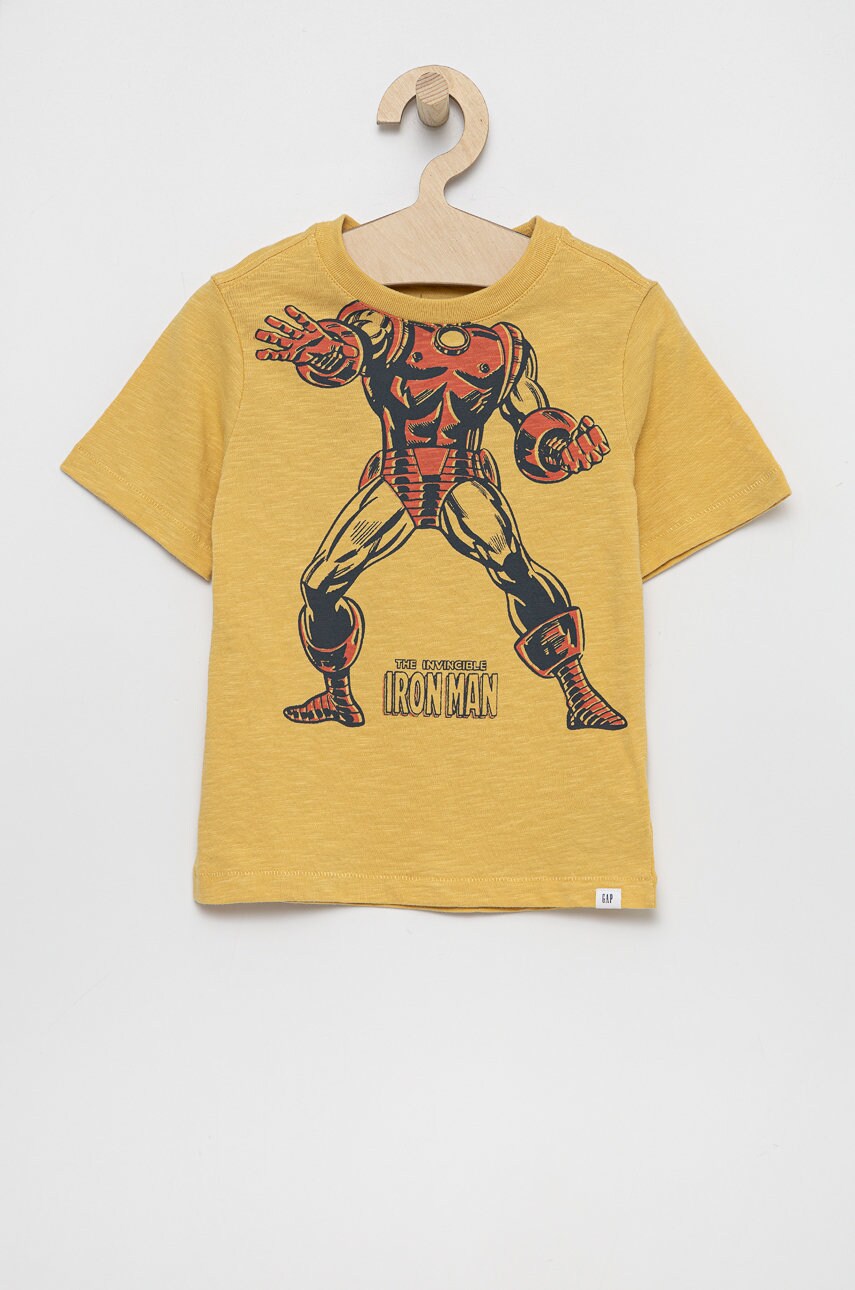 Gap tricou de bumbac pentru copii x marvel culoarea galben, cu imprimeu