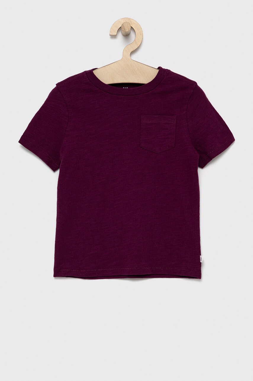 Gap tricou de bumbac pentru copii culoarea bordo, material neted