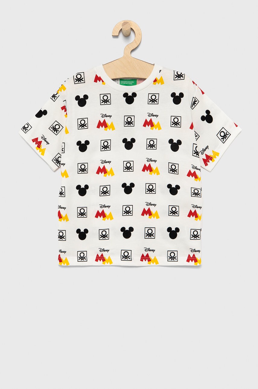 United Colors Of Benetton tricou de bumbac pentru copii x disney culoarea alb, modelator