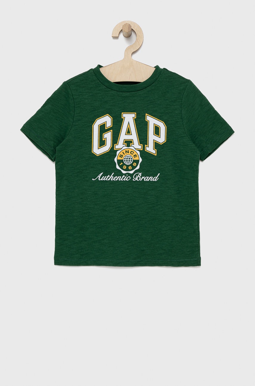 

Детска памучна тениска GAP в зелено с принт, Зелен