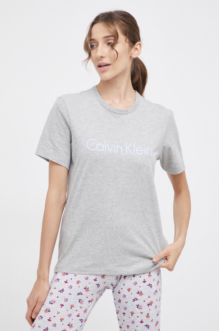 

Горнище на пижама с къси ръкави Calvin Klein Underwear в сиво от памук, Сив