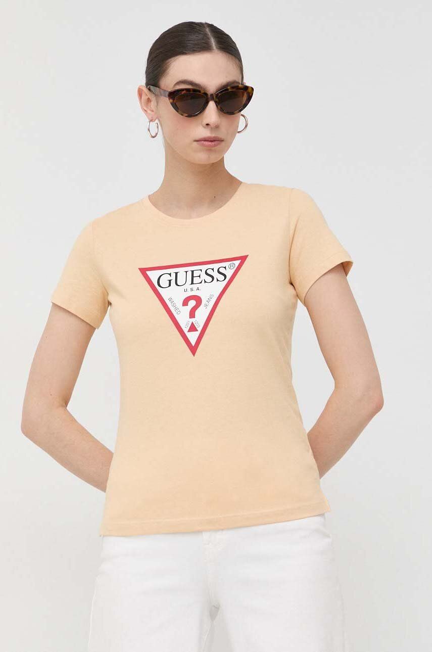 E-shop Bavlněné tričko Guess béžová barva