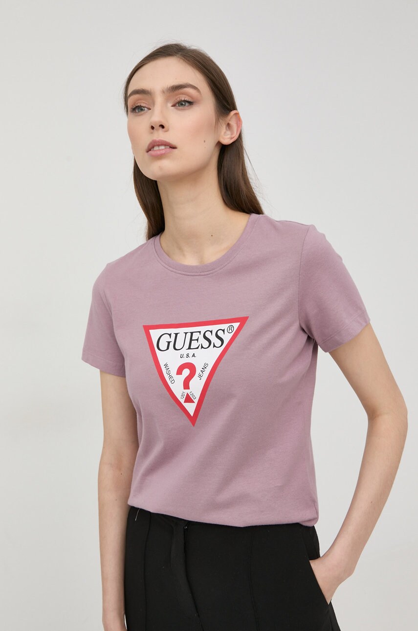 

Памучна тениска Guess в лилаво, Виолетов