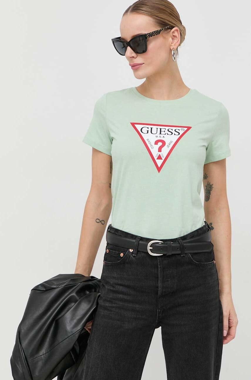 

Хлопковая футболка Guess цвет зелёный