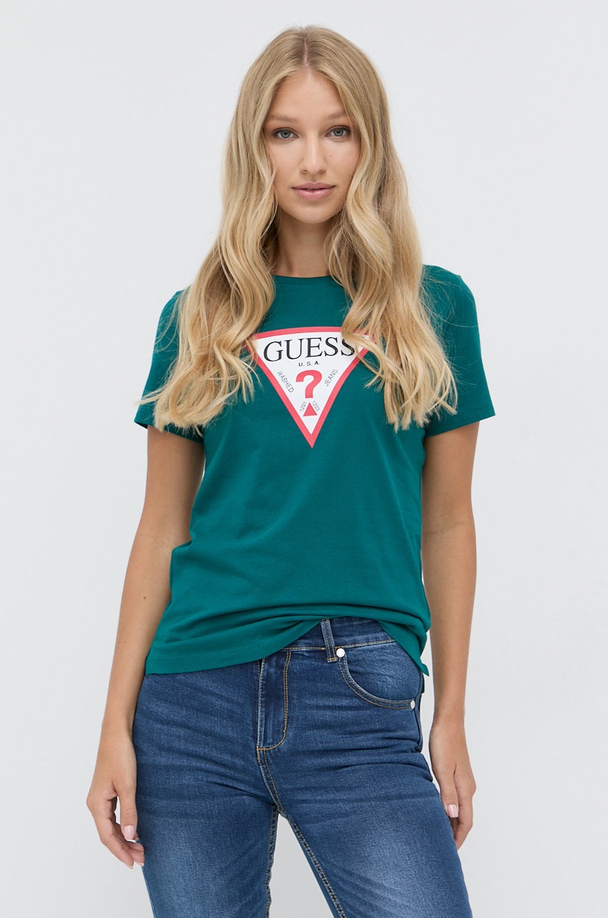

Тениска Guess дамска в тюркоазено, Зелен