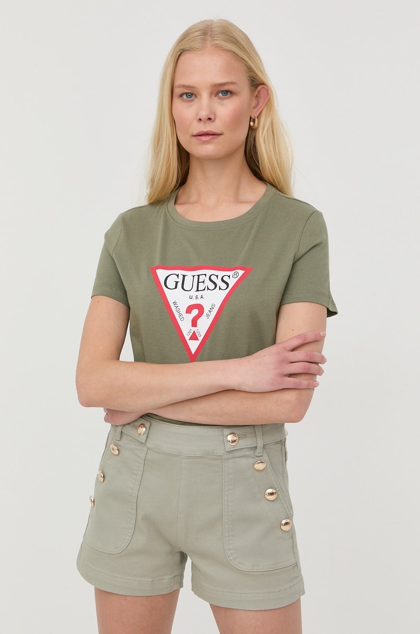 

Памучна тениска Guess в зелено, Зелен
