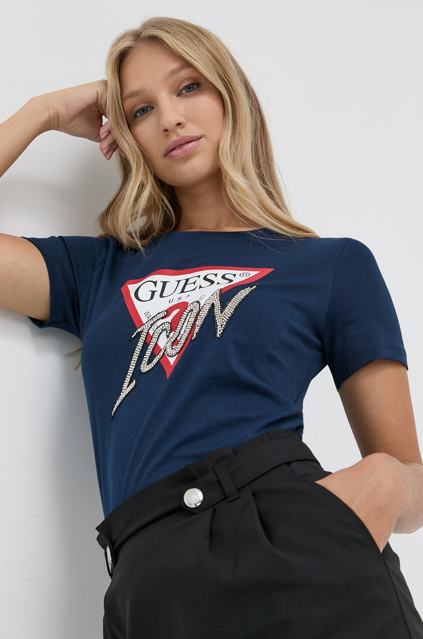 

Тениска Guess дамска в тюркоазено, Тюркоазен
