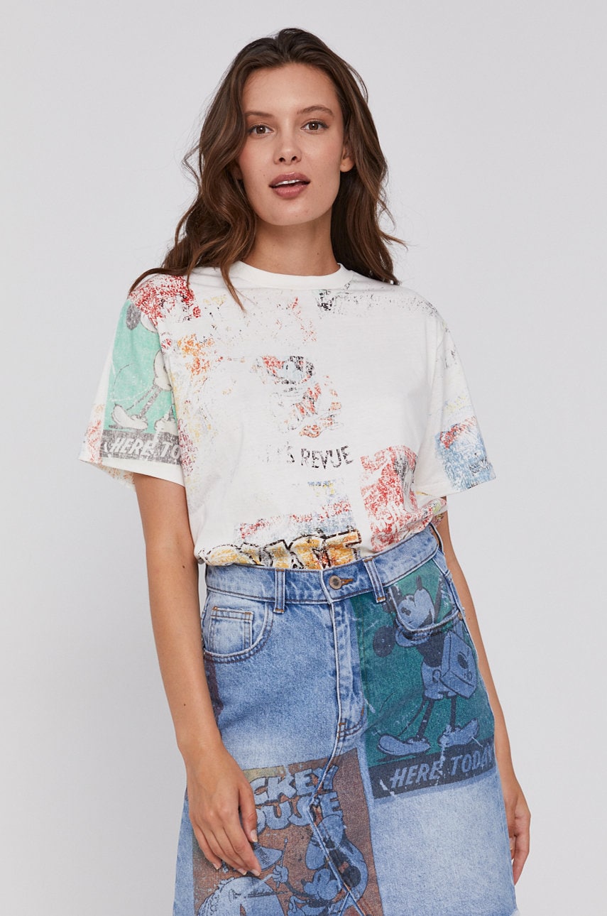 Desigual tricou din bumbac x mouse mickey culoarea crem