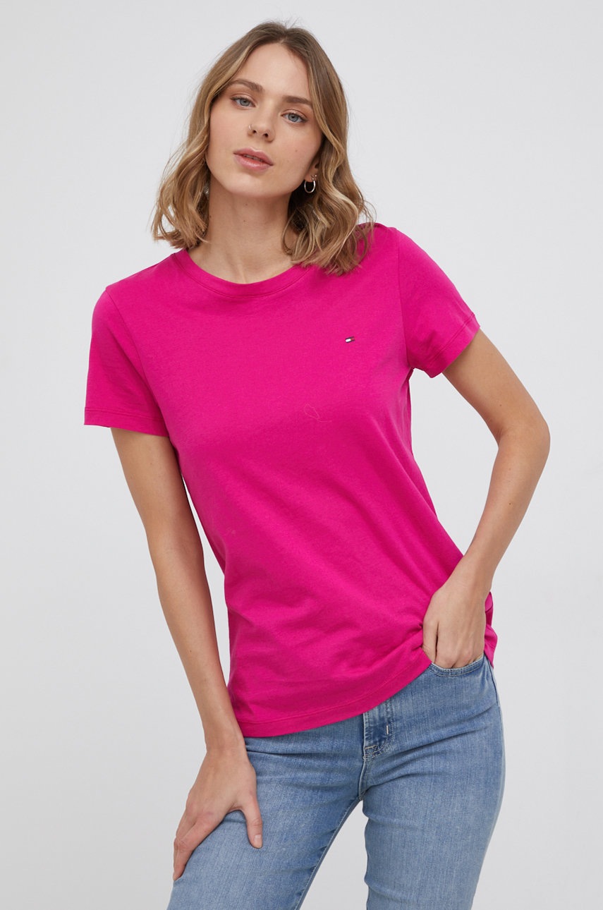 

Памучна тениска Tommy Hilfiger в розово, Розов