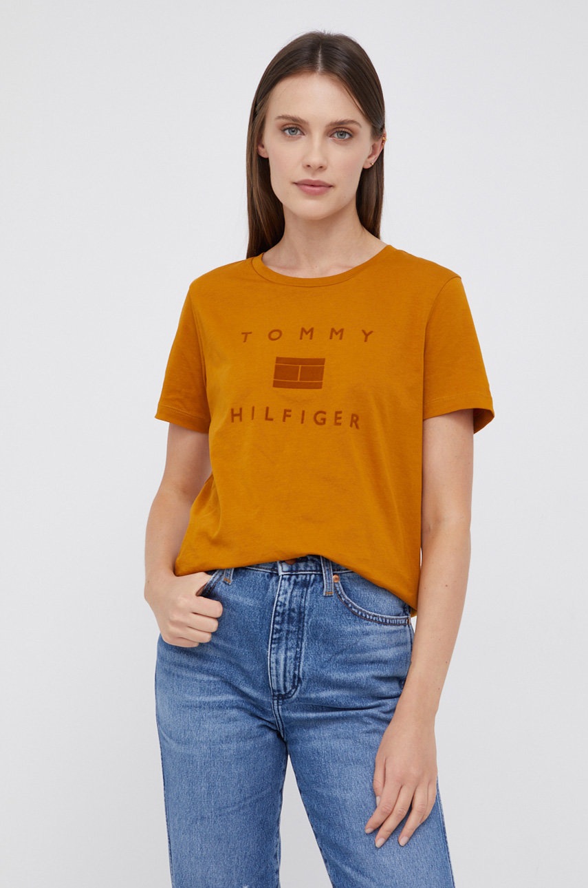 

Памучна тениска Tommy Hilfiger в оранжево, Оранжев