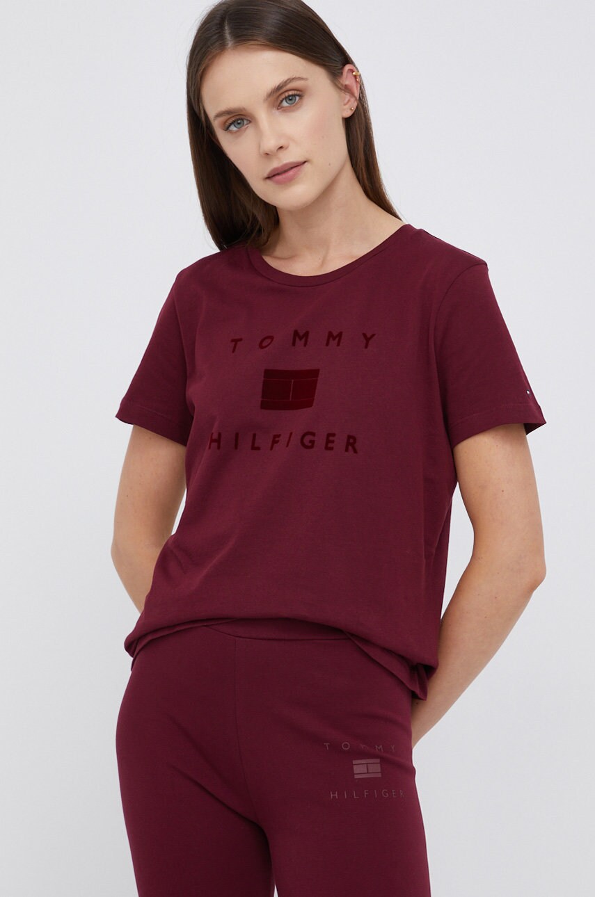 

Памучна тениска Tommy Hilfiger в бордо