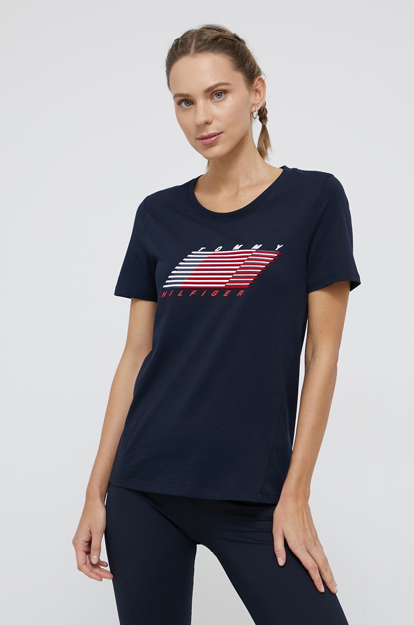 

Памучна тениска Tommy Hilfiger в тъмносиньо, Тъмносин