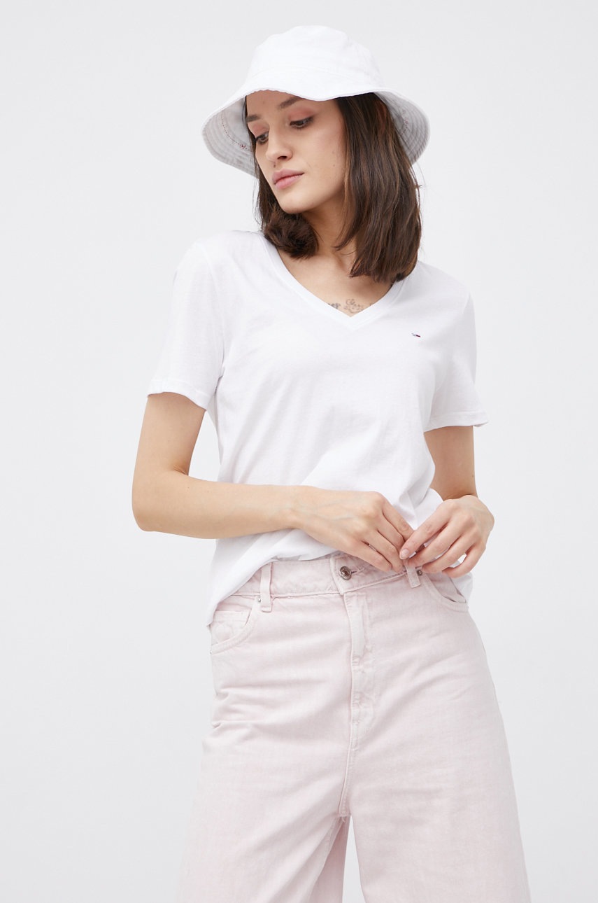 

Памучна тениска Tommy Jeans в бяло, Бял