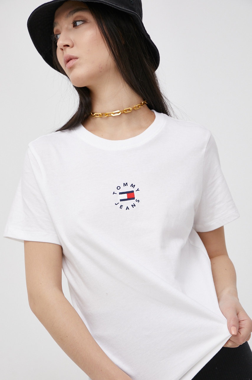 

Памучна тениска Tommy Jeans в бяло, Бял
