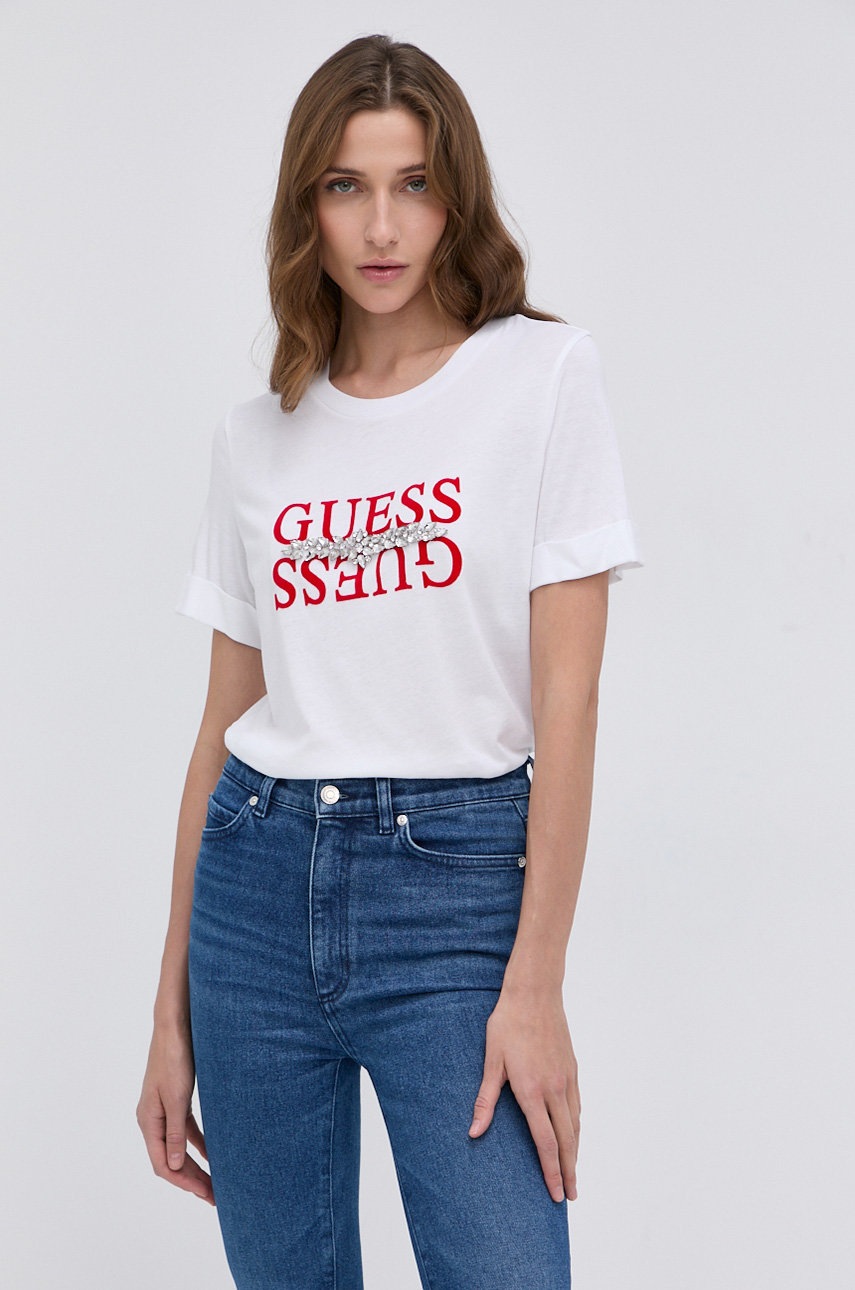 

Тениска Guess дамска в бяло, Бял