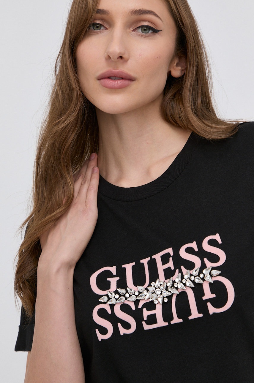 

Тениска Guess дамска в черно, Черен
