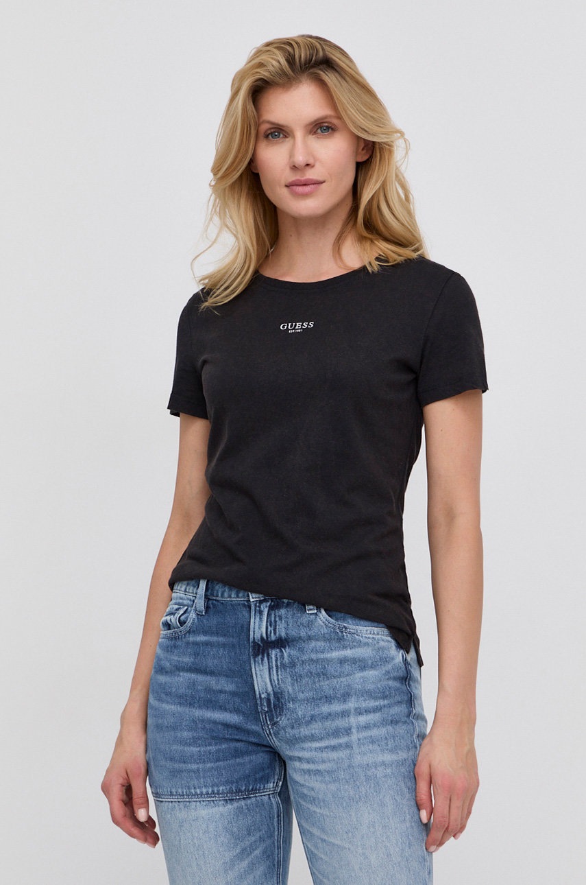 

Тениска Guess в черно, Черен