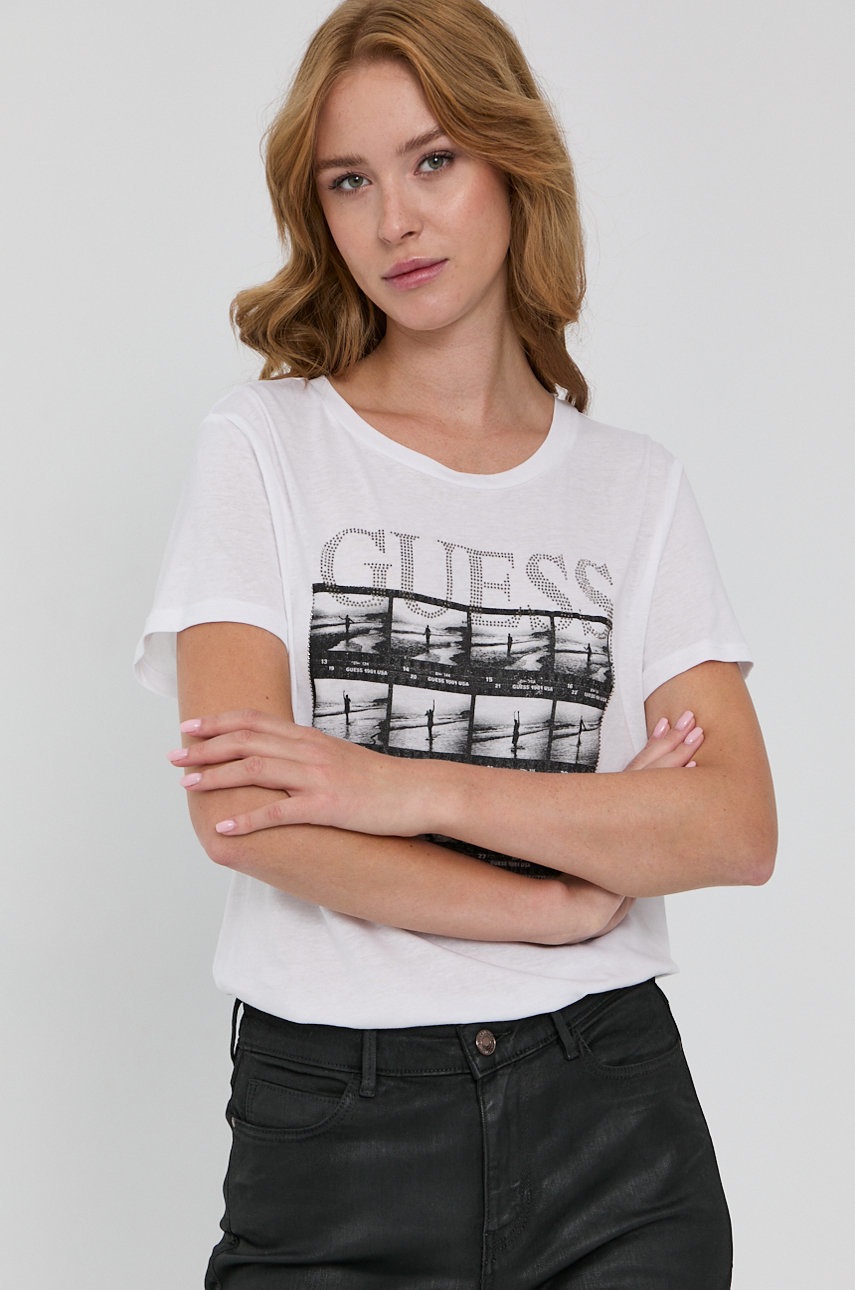 

Тениска Guess дамска в бяло, Бял