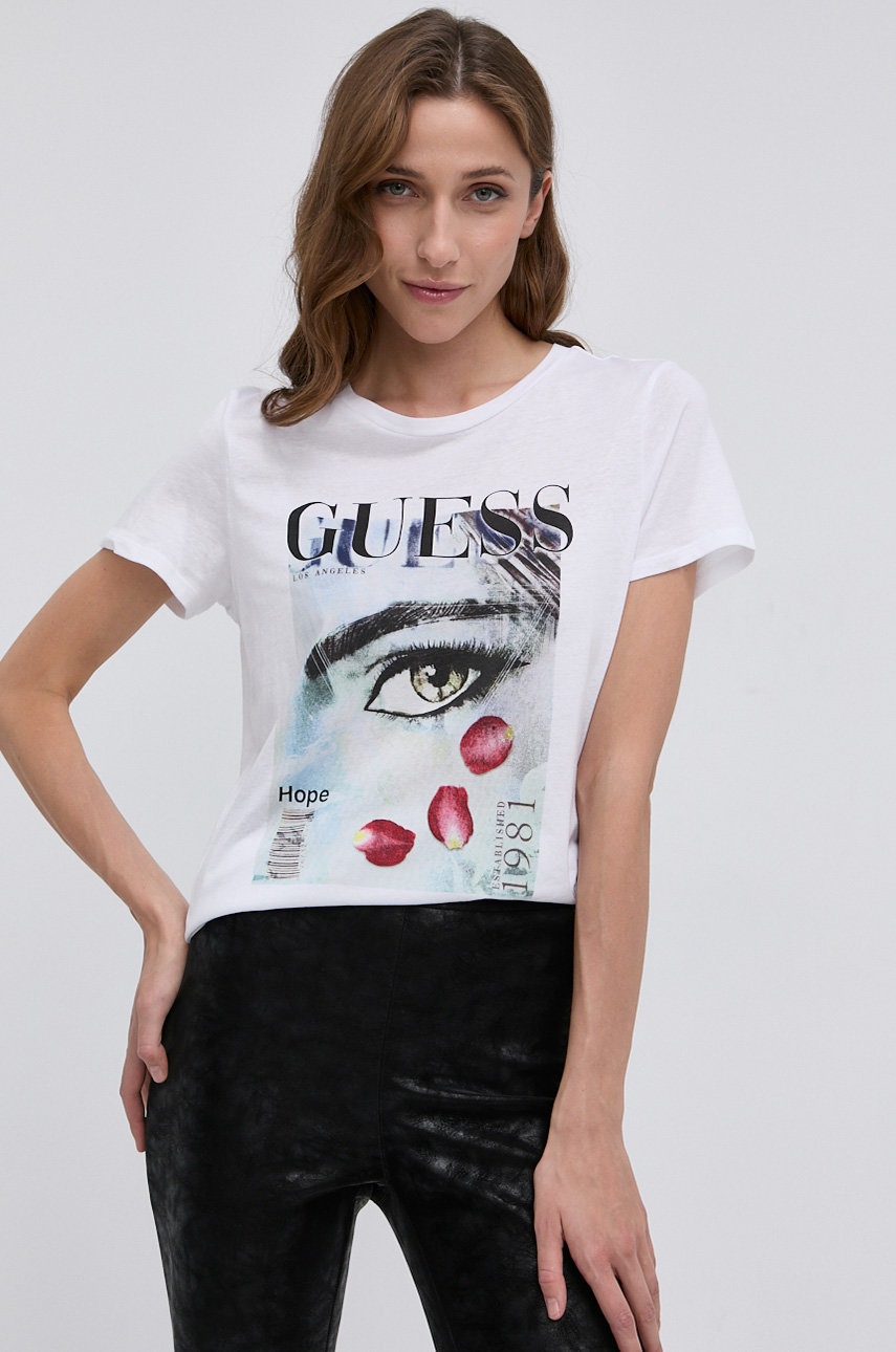 

Тениска Guess дамска в бяло, Бял
