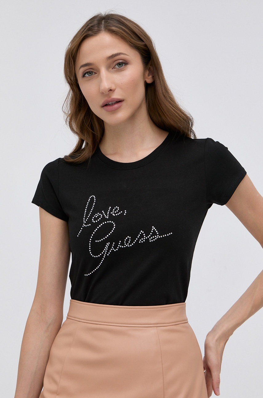 

Тениска Guess дамска в черно, Черен