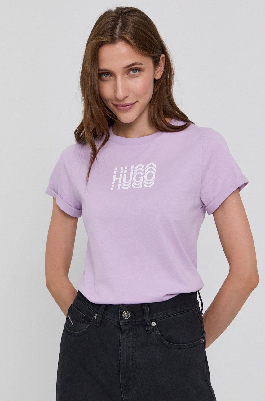Hugo Tricou din bumbac culoarea roz