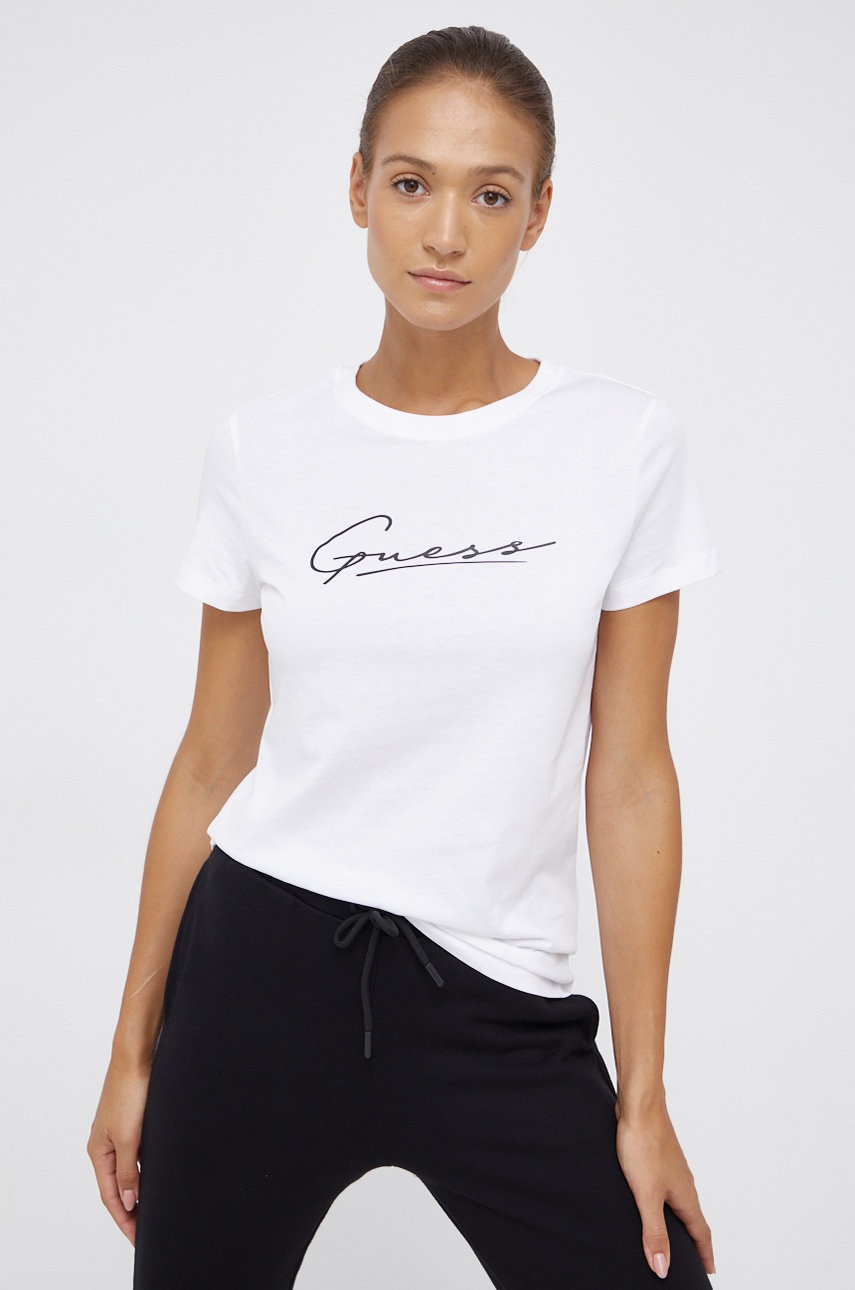 

Памучна тениска Guess в бяло, Бял