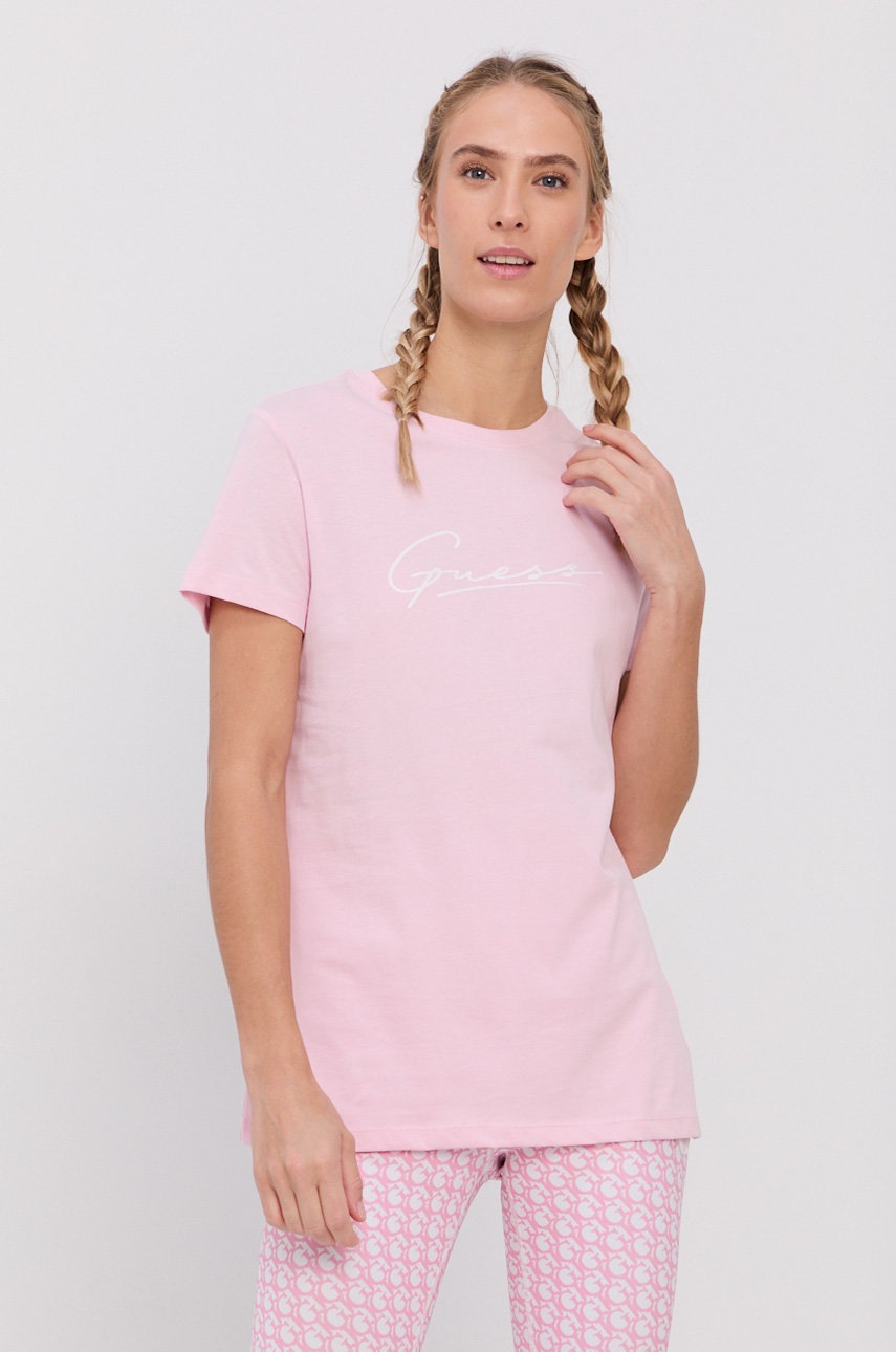 

Памучна тениска Guess в розово, Розов