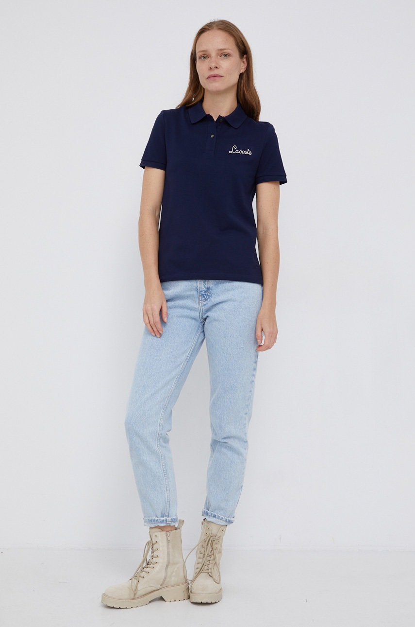 

Хлопковая футболка Lacoste цвет синий с воротником