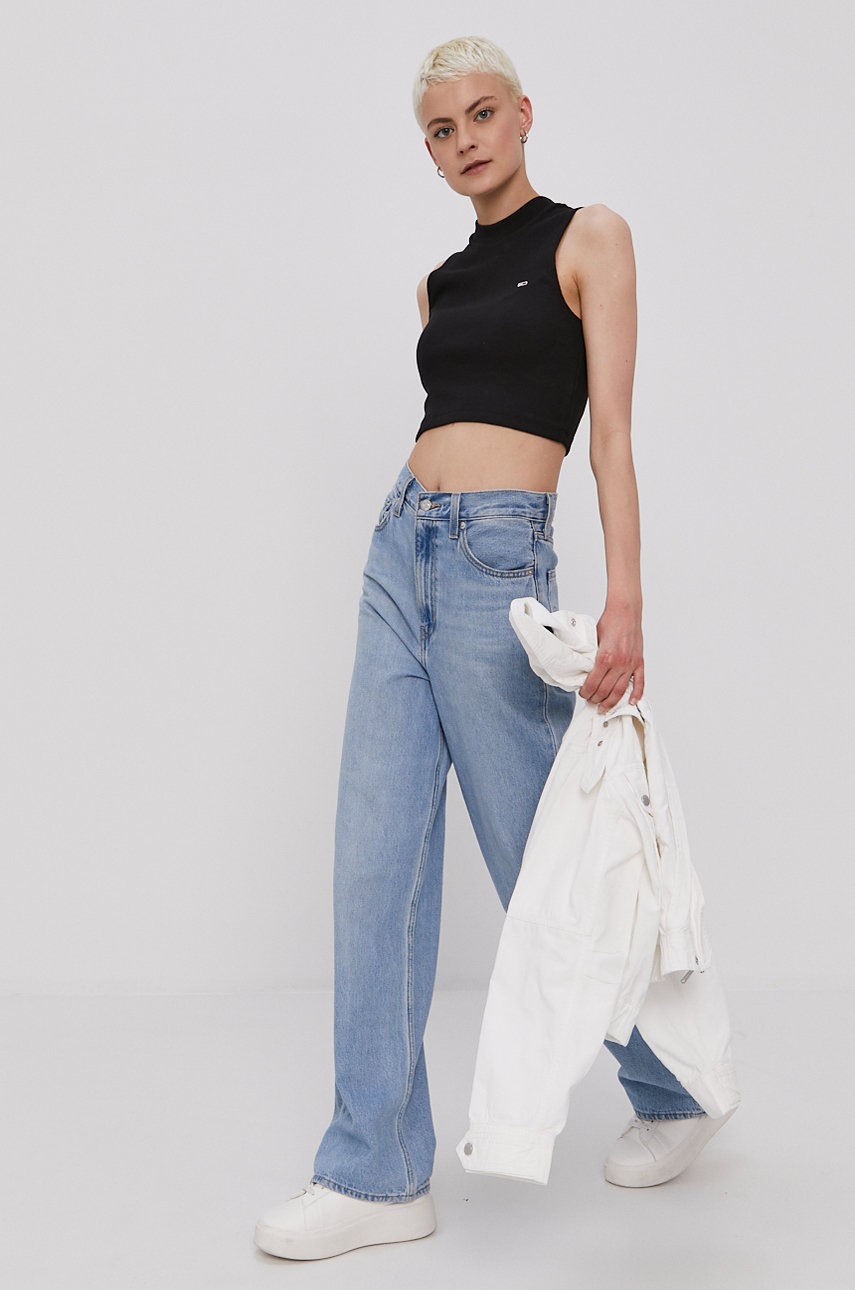 

Топ Tommy Jeans жіночий колір чорний півгольф