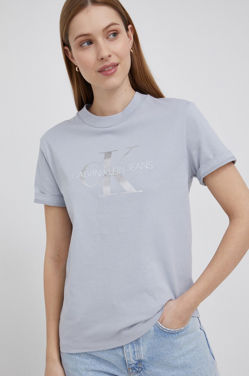 

Памучна тениска Calvin Klein Jeans в сиво, Сив