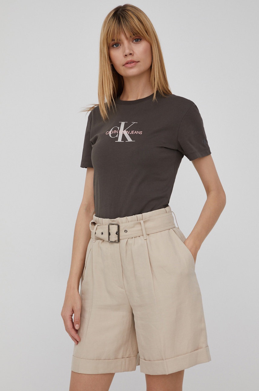

Памучна тениска Calvin Klein Jeans в зелено, Зелен