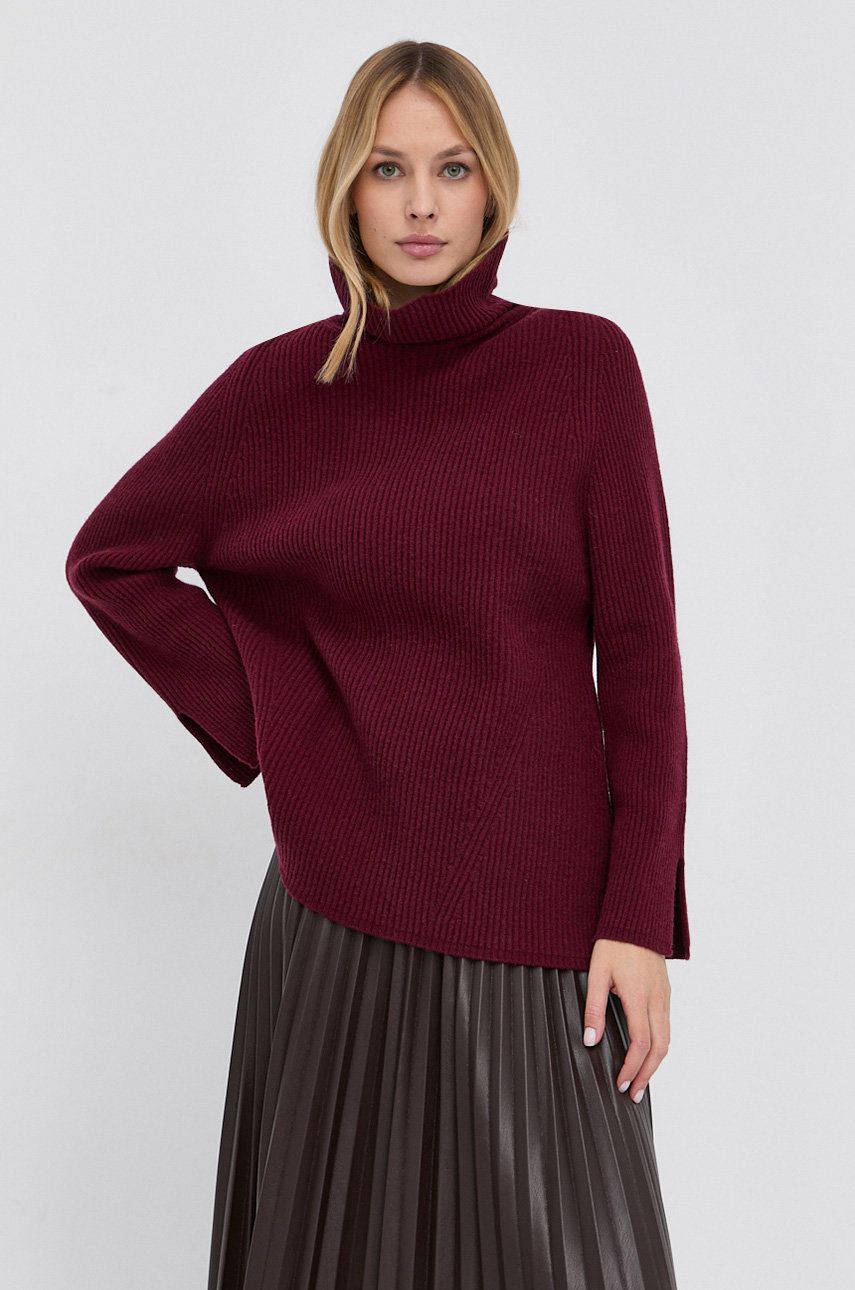 MAX&Co. Pulover de lână femei, culoarea bordo, cu guler answear.ro imagine noua 2022
