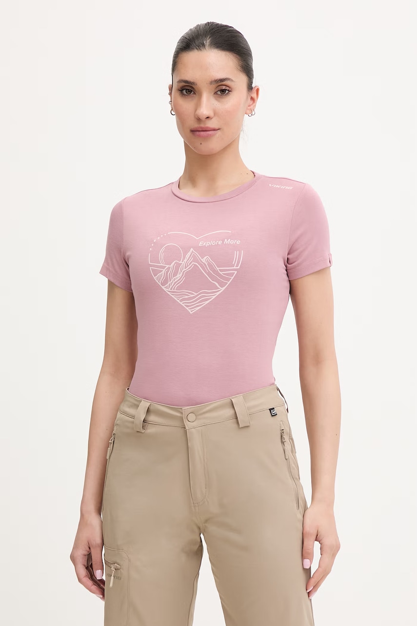 Viking Τ-shirt πεζοπορίας γυναικείο Lenta Bamboo 500.22.5540 ροζ XS,L,S,M