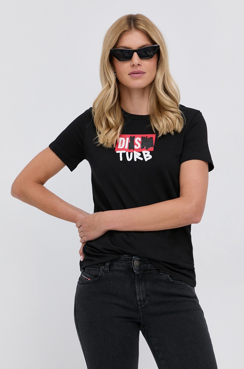 

Памучна тениска Diesel в черно, Черен