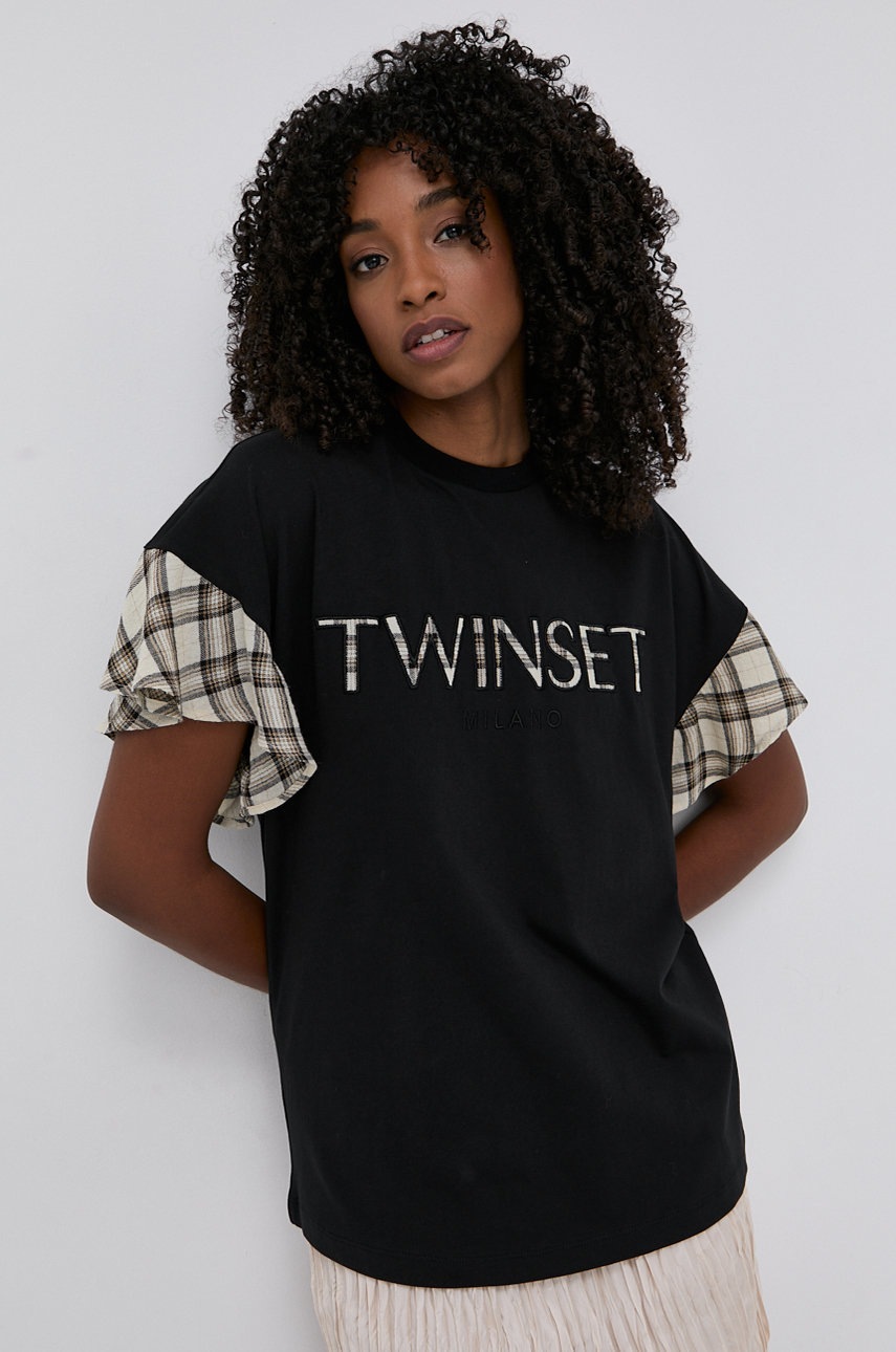 

Тениска с вълна Twinset в черно, Черен