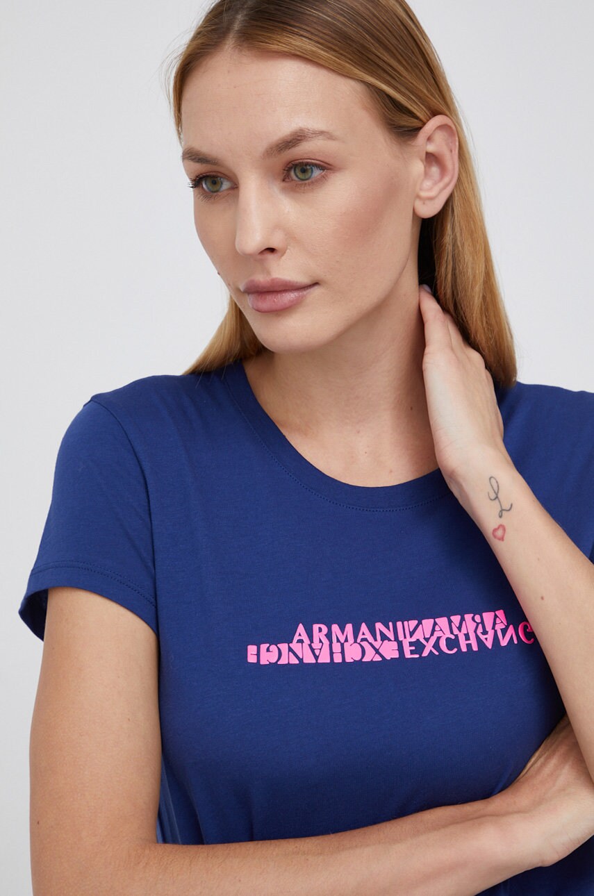 Armani exchange tricou din bumbac culoarea albastru marin
