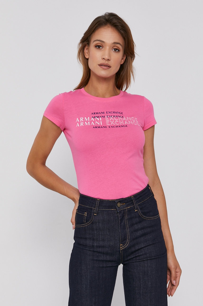 

Хлопковая футболка Armani Exchange цвет розовый