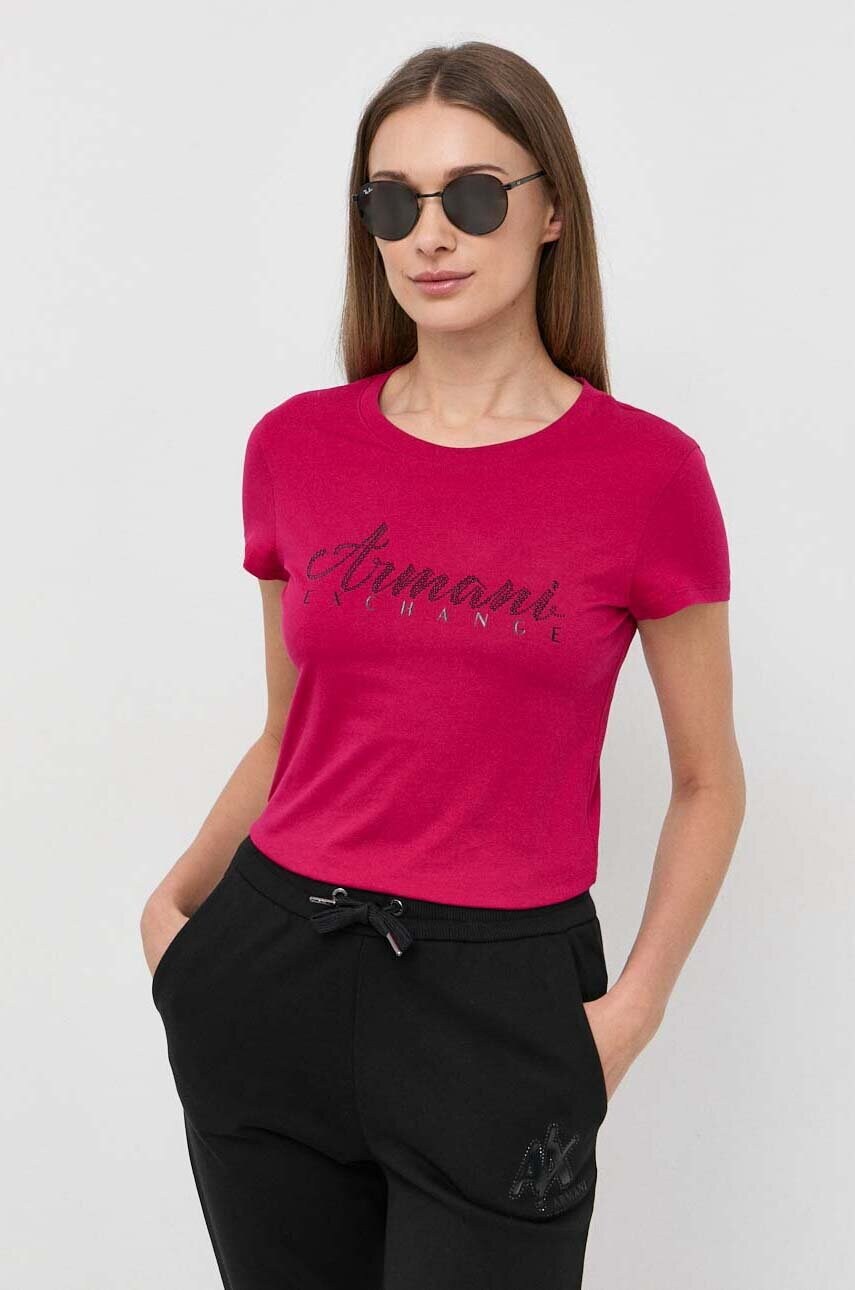 

Бавовняна футболка Armani Exchange колір рожевий