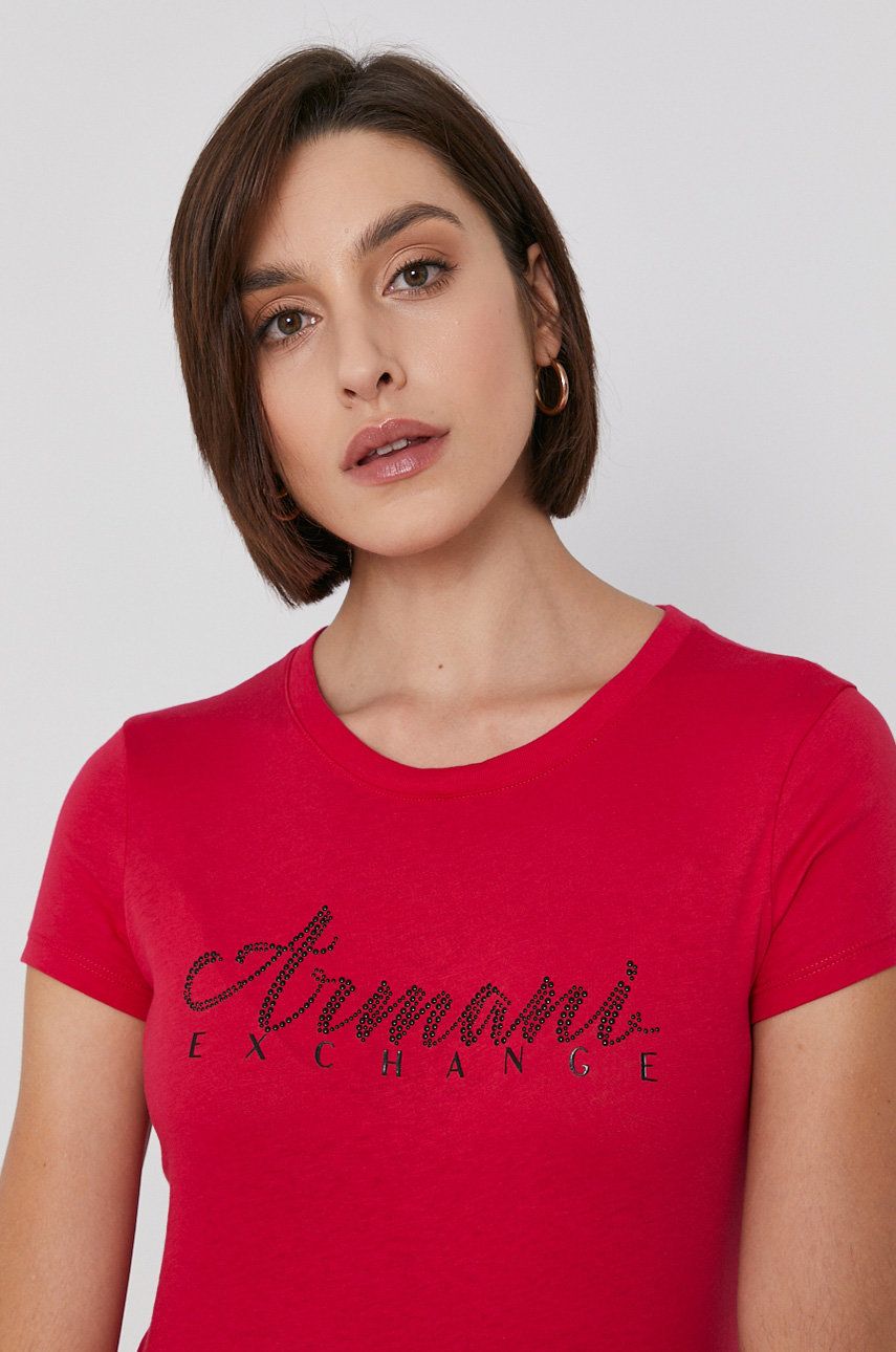 Armani Exchange Tricou din bumbac culoarea roz