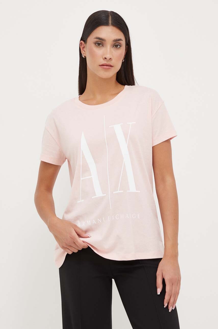 Armani Exchange tricou din bumbac culoarea roz